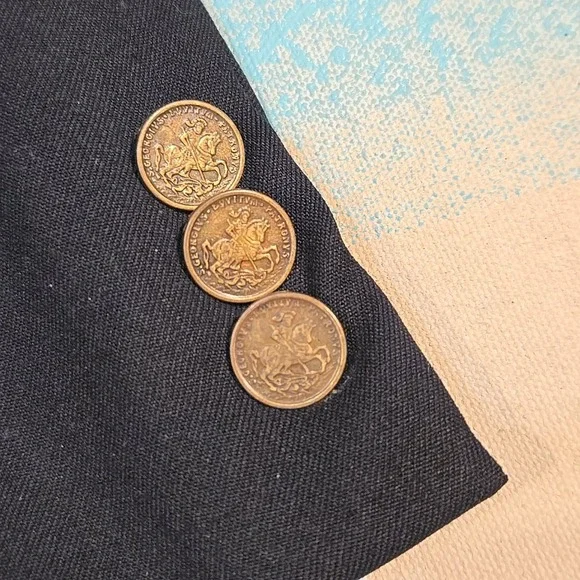VTG Hickey Freeman Mens 40R Blazer Navy Cashmere‎ Wool St George Buttons USA 90s